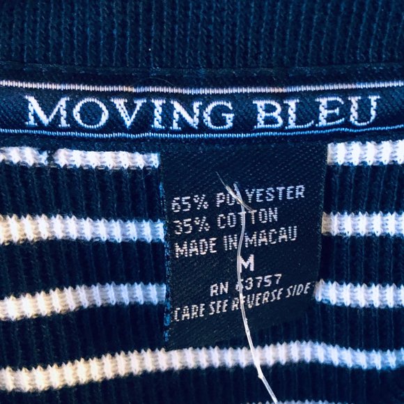 NWT Moving Bleu Sz M Fit L  Womens Knit Navy Jacket Button Embroidered Pocket - Picture 11 of 12
